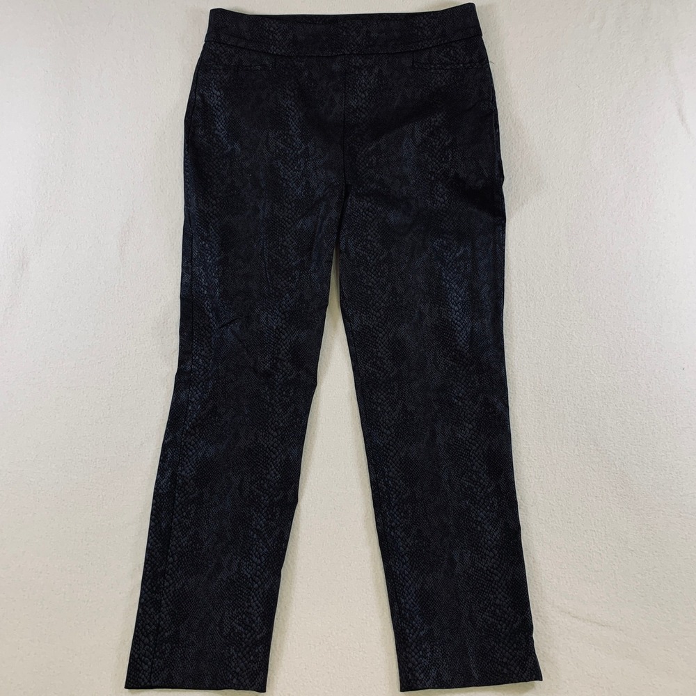 Chico's Brigitte Ankle Pants Women's 12R L/12 Black Snakeskin Slimming Pull‎ On